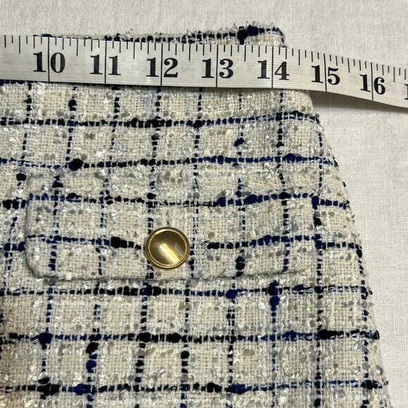 Ann Taylor Tweed Mini Skirt Women’s Size 2 – Blue White Black Check Gold Button - Picture 6 of 8